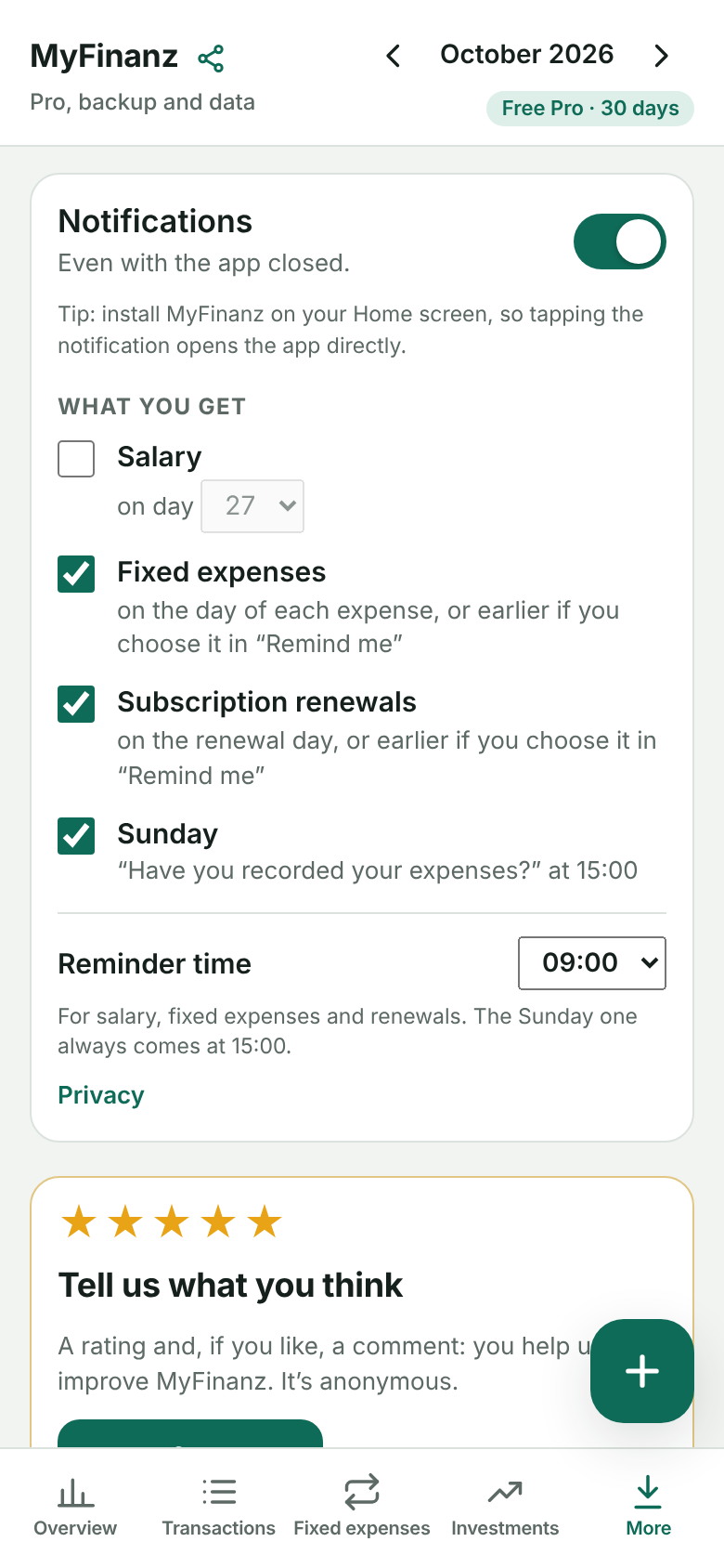 Notification settings