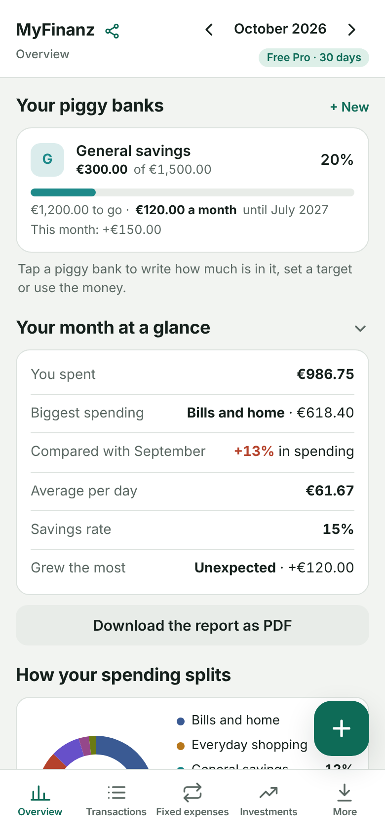 A piggy bank with its goal and how much is left